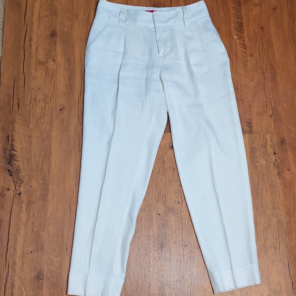Alice + Olivia White Linen Blend Cuffed Crop Pants, Size 0